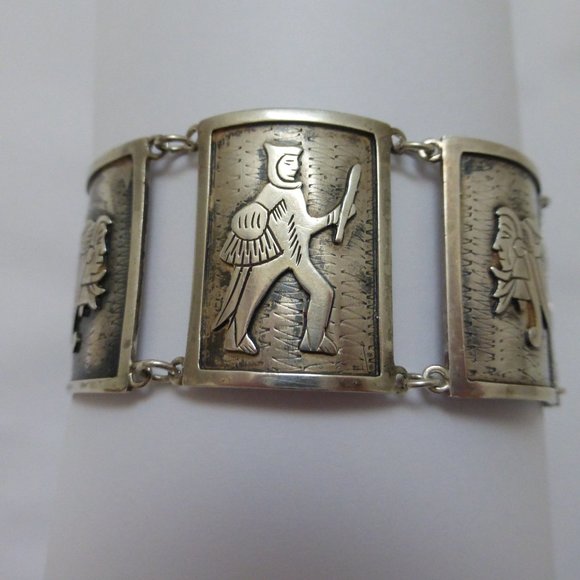 Casa Prieto Mexico 900 Silver Panel Bracelet Mayan - Picture 7 of 12